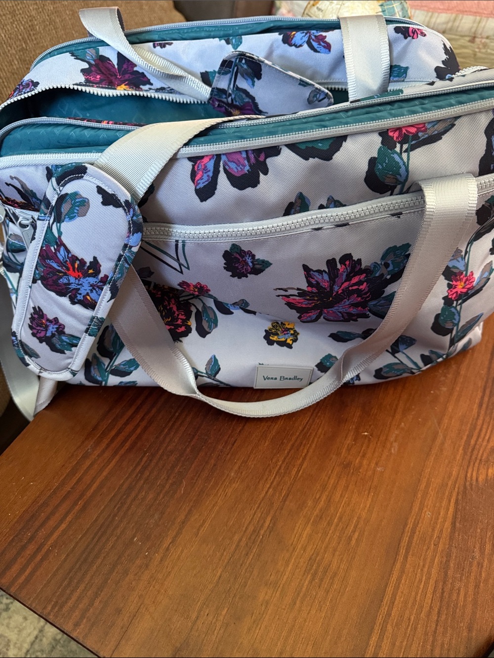 Vera Bradley ReActive Weekender Travel Bag Perennials Gray Floral - Picture 7 of 8